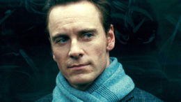 Michael Fassbender in a blue scarf