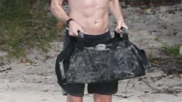 Robert Pattinson shirtless Antigua beach workout