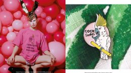 Bernhard Willhelm T-shirt featuring stolen design from Pansy Ass Ceramics, modeled by Aquaria