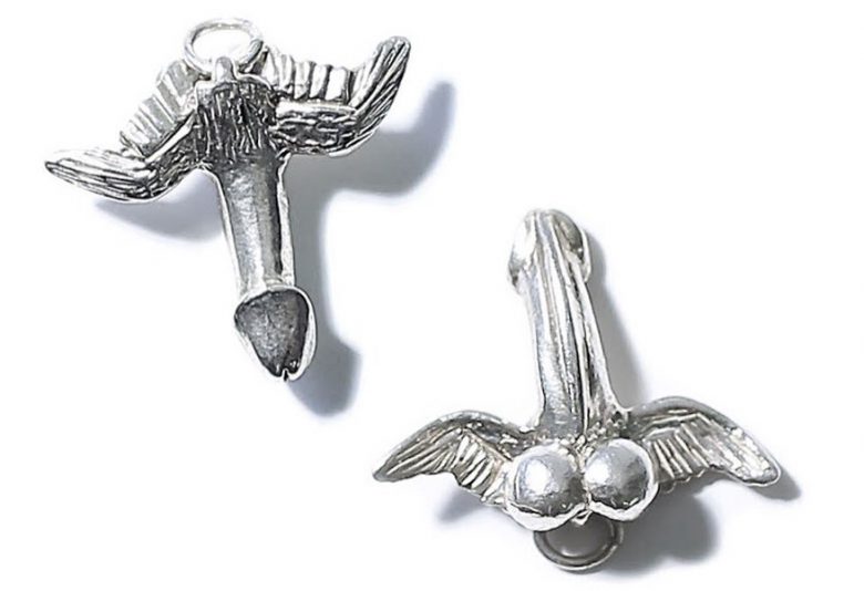 Sterling silver Fascinus flying penis pendant