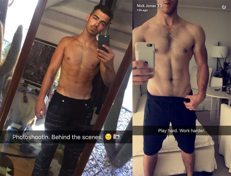 Joe and Nick Jones shirtless selfie competition